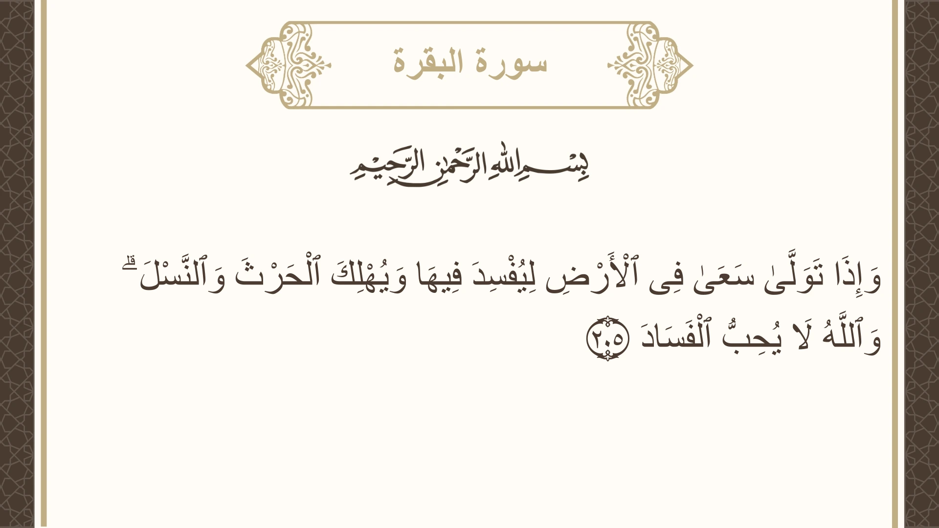 سورة البقرة الآية 205 مكتوبة بالتشكيل صورة سورة البقرة الآية 205 مكتوبة بالتشكيل، صفحة 32، الجزء 2