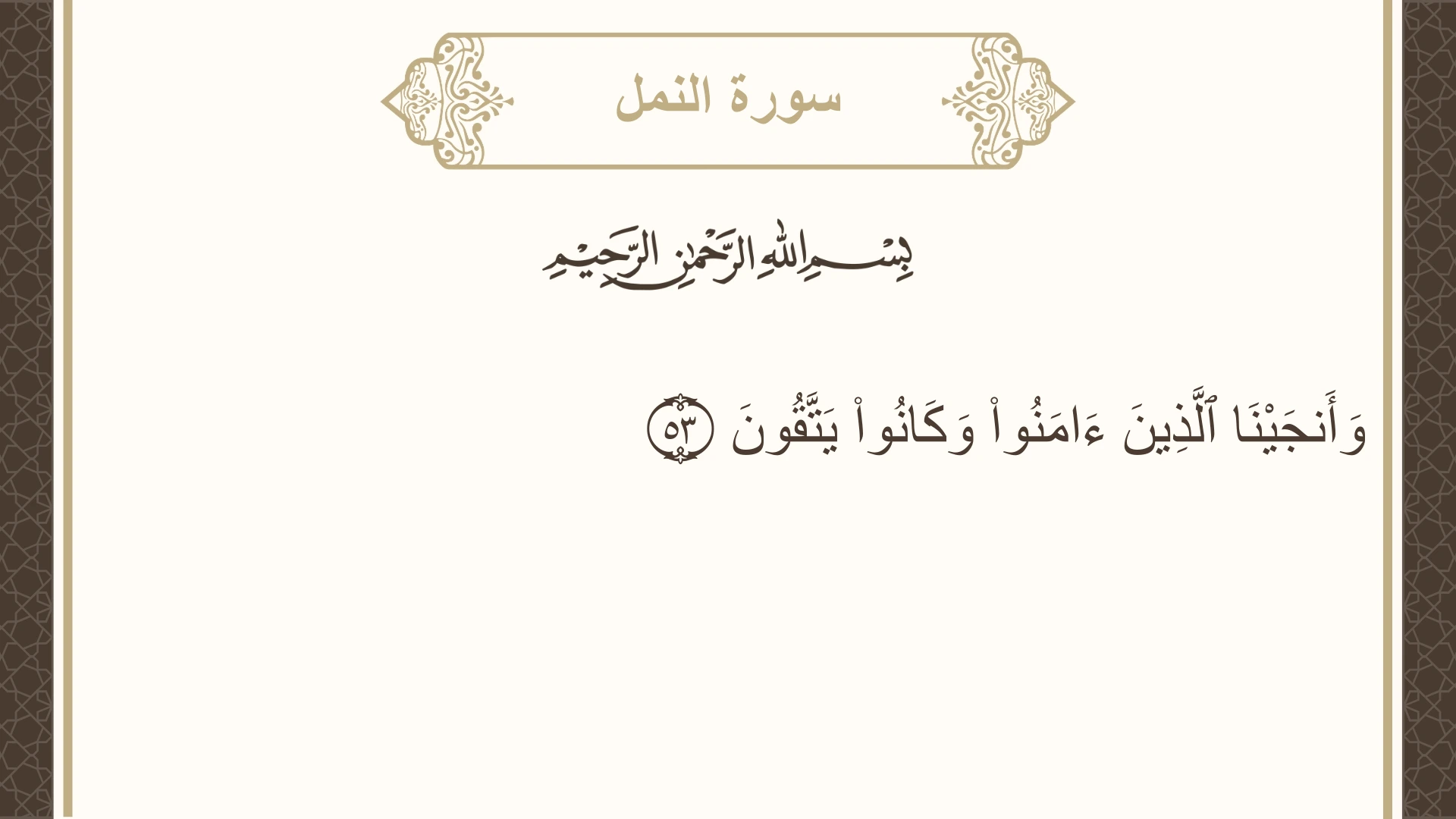 صورة سورة النمل الآية 53 مكتوبة بالتشكيل، صفحة 381، الجزء 19