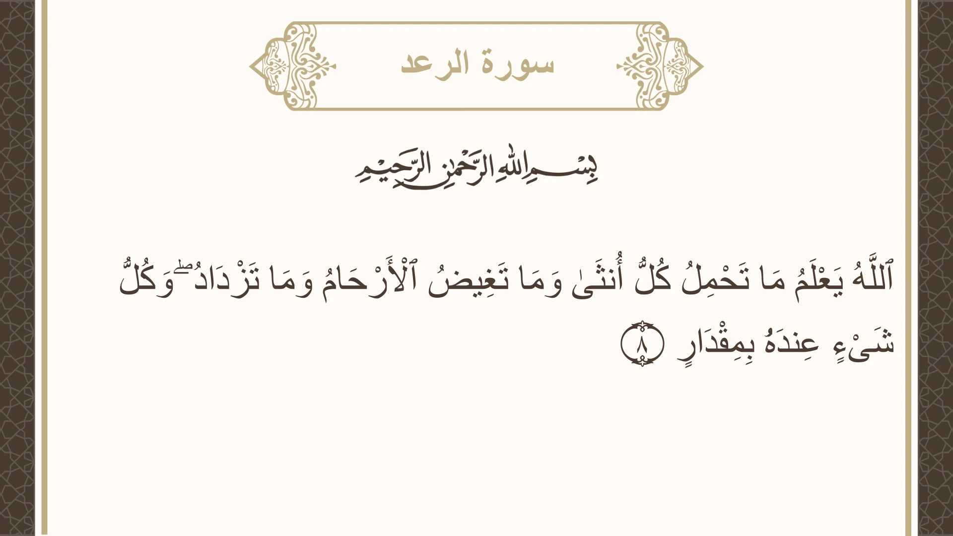سورة الرعد الآية 8 مكتوبة بالتشكيل صورة سورة الرعد الآية 8 مكتوبة بالتشكيل، صفحة 250، الجزء 13