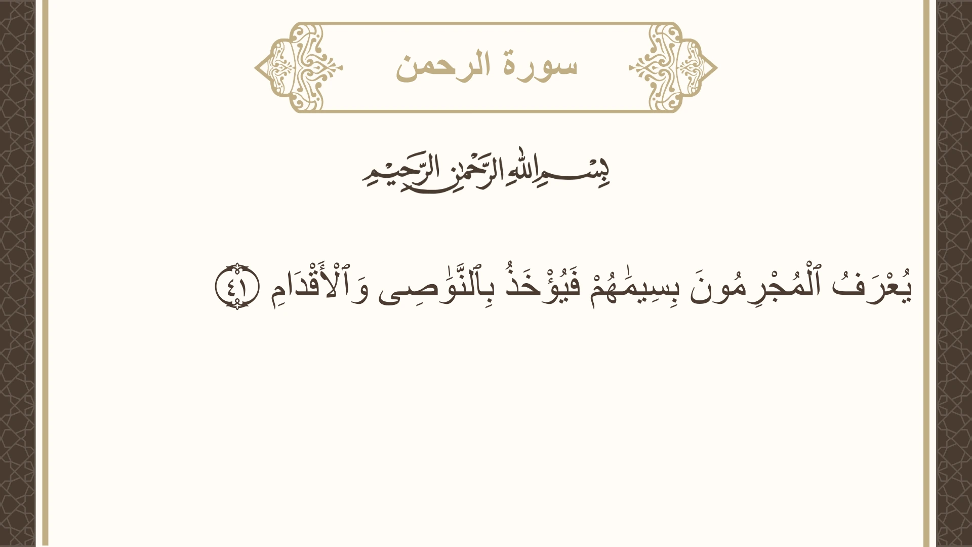 صورة سورة الرحمن الآية 41 مكتوبة بالتشكيل، صفحة 533، الجزء 27