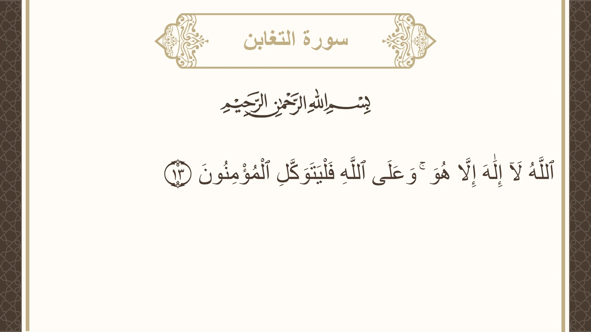 صورة سورة التغابن الآية 13 مكتوبة بالتشكيل، صفحة 557، الجزء 28
