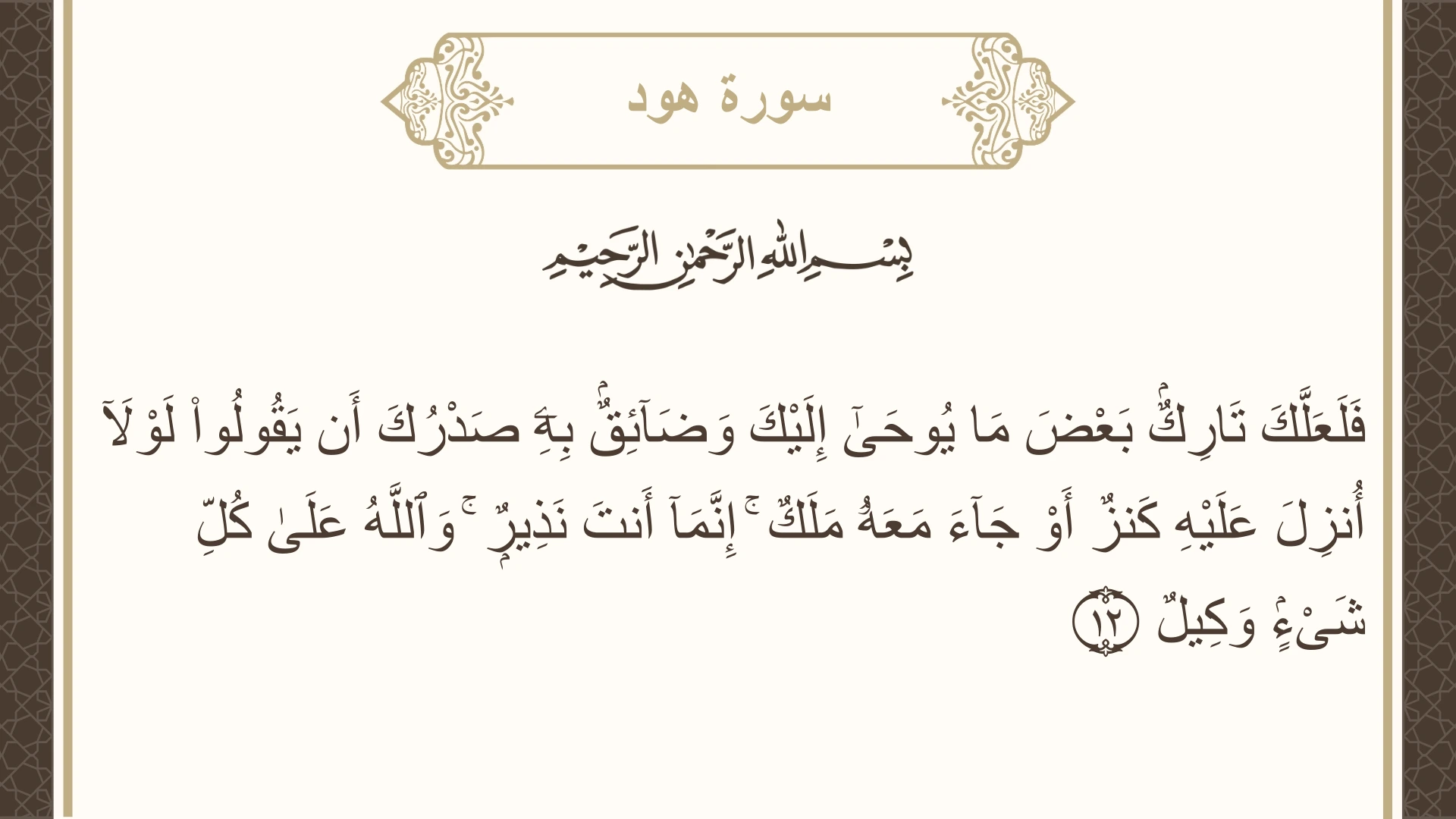 صورة سورة هود الآية 12 مكتوبة بالتشكيل، صفحة 222، الجزء 12