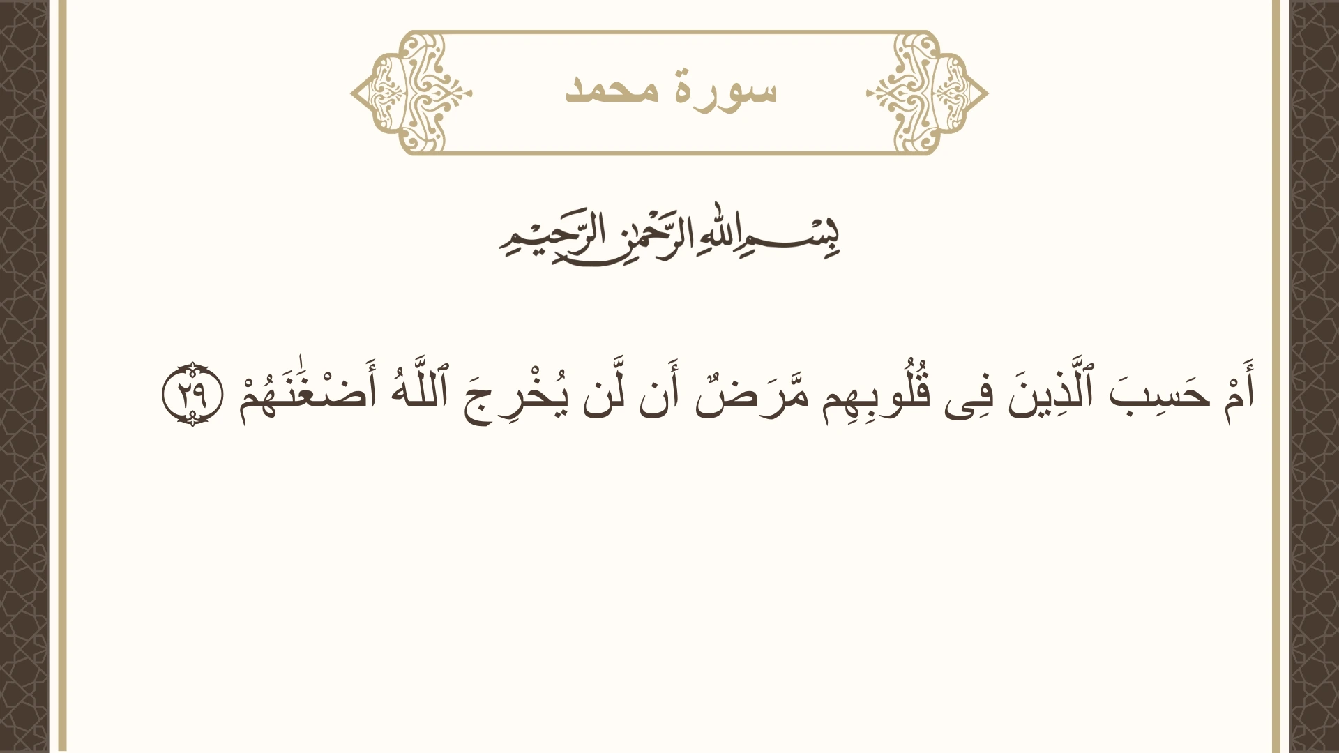 صورة سورة محمد الآية 29 مكتوبة بالتشكيل، صفحة 509، الجزء 26